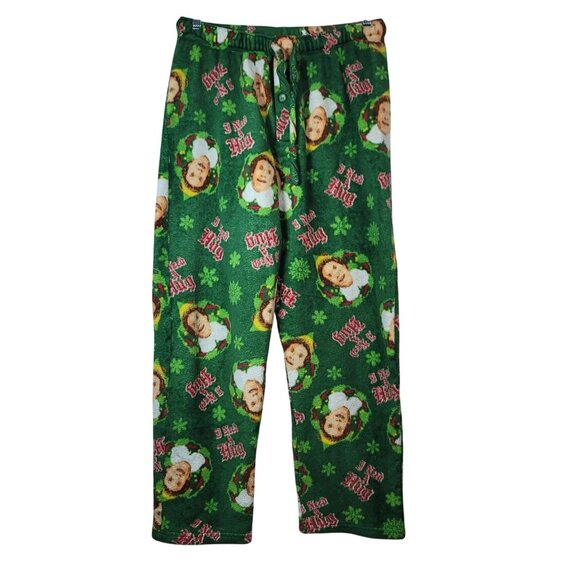 2/$15 ELF Movie Mens Christmas Fleece Pajama Pants Green Large Drawstring PullOn - Picture 1 of 8